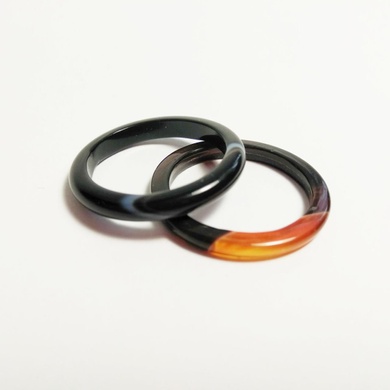 Кольцо - ПАРА - агат черный натуральный гладкий, размер 17,25
